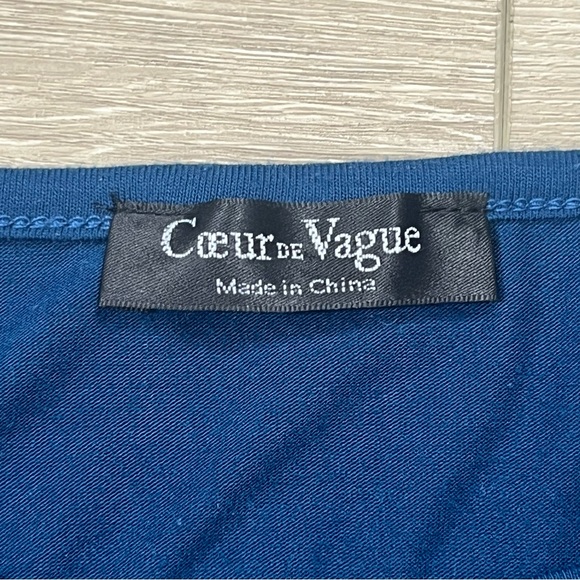 Coeur De Vague Long Sleeve Shirt Striped Size Small Blue Gray Faux Suede Pocket - Picture 3 of 7